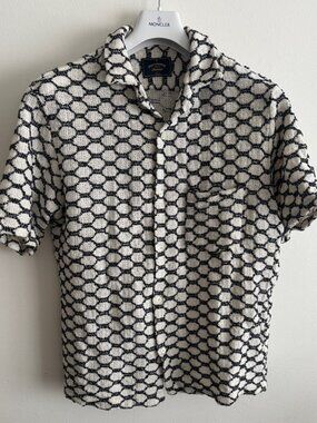 $230 Portuguese Flannel Cotton Net Button-Up Short Sleeve Knit Shirt - Large